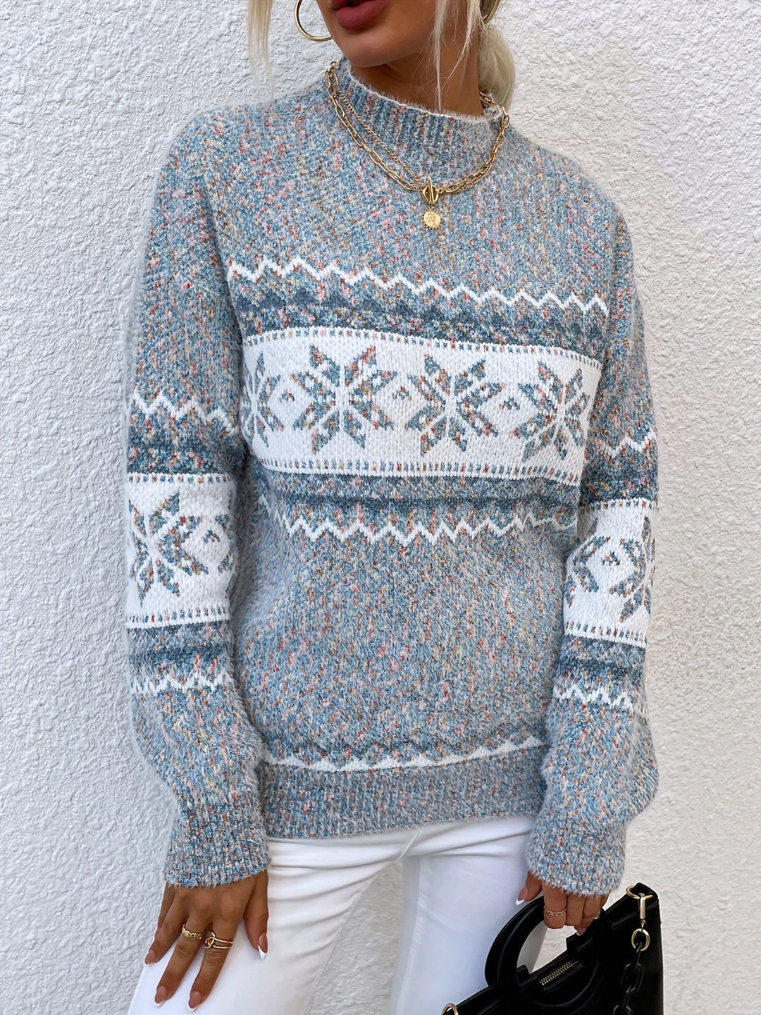 Women's Snowflake Mock Neck Christmas Jumper