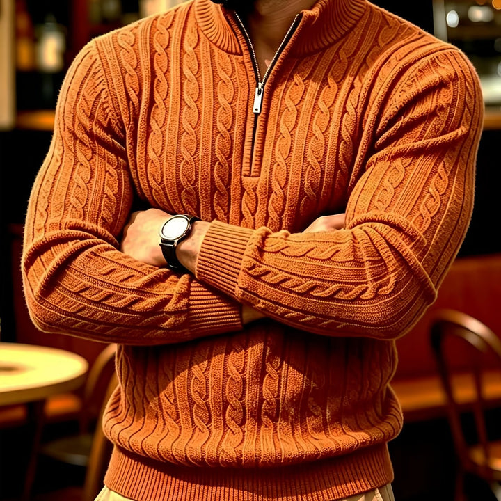 Men's Quarter Zip Cable Knit Aran Jumper 13