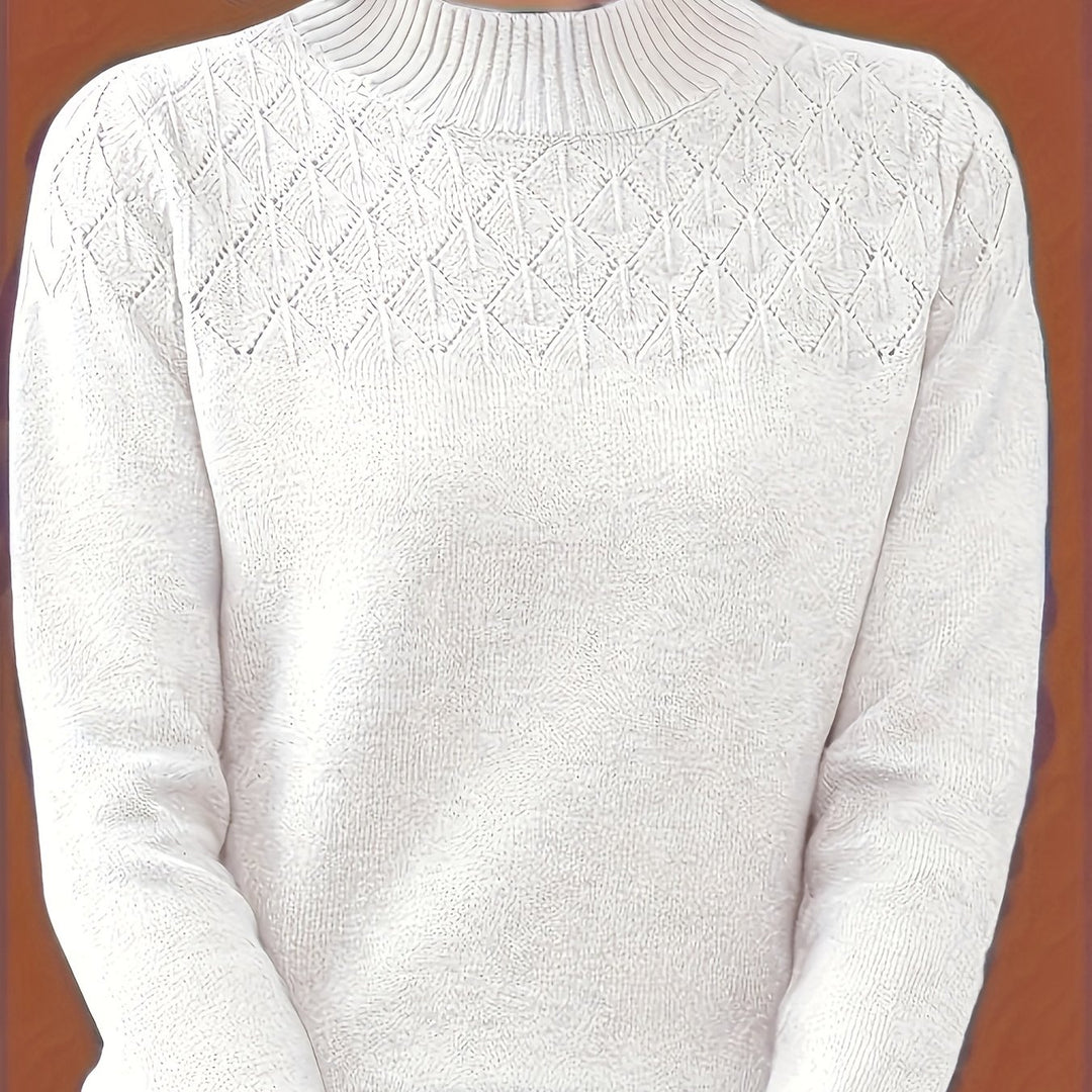 Women's Mock Neck Diamond Knit Aran Jumper 16