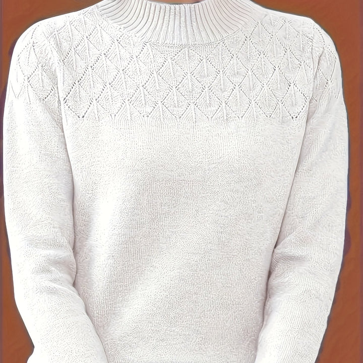 Women's Mock Neck Diamond Knit Aran Jumper 16