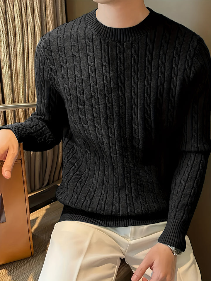 Men's Crew Neck Twisted Cable Aran Jumper 2