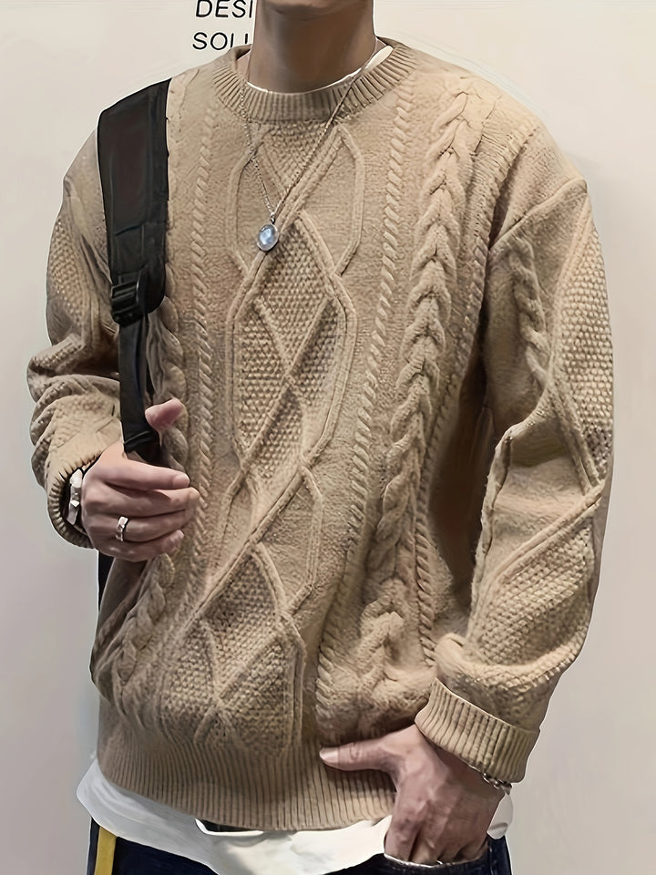 Men's Crew Neck Chunky Cable Aran Jumper 2