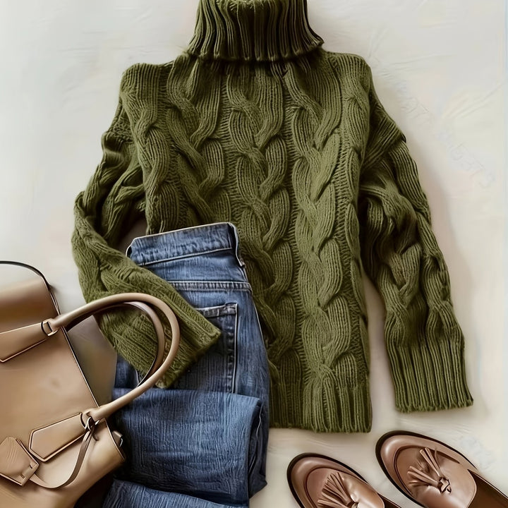 Women's Chunky Turtleneck Cable Aran Jumper 18