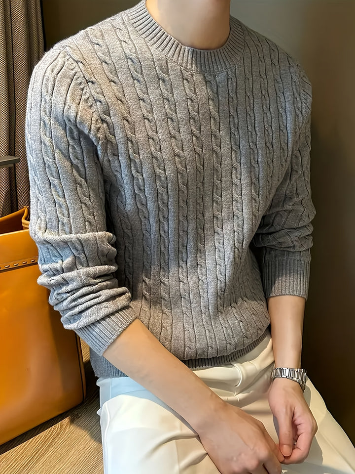 Men's Crew Neck Twisted Cable Aran Jumper 6