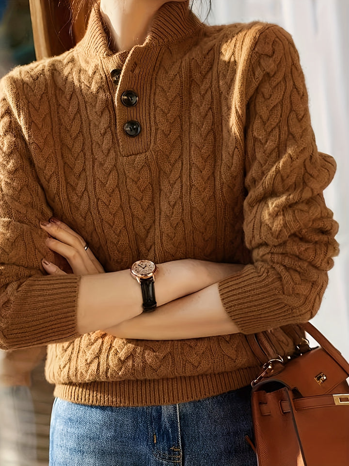 Women's Cable Knit Collared Aran Jumper 9