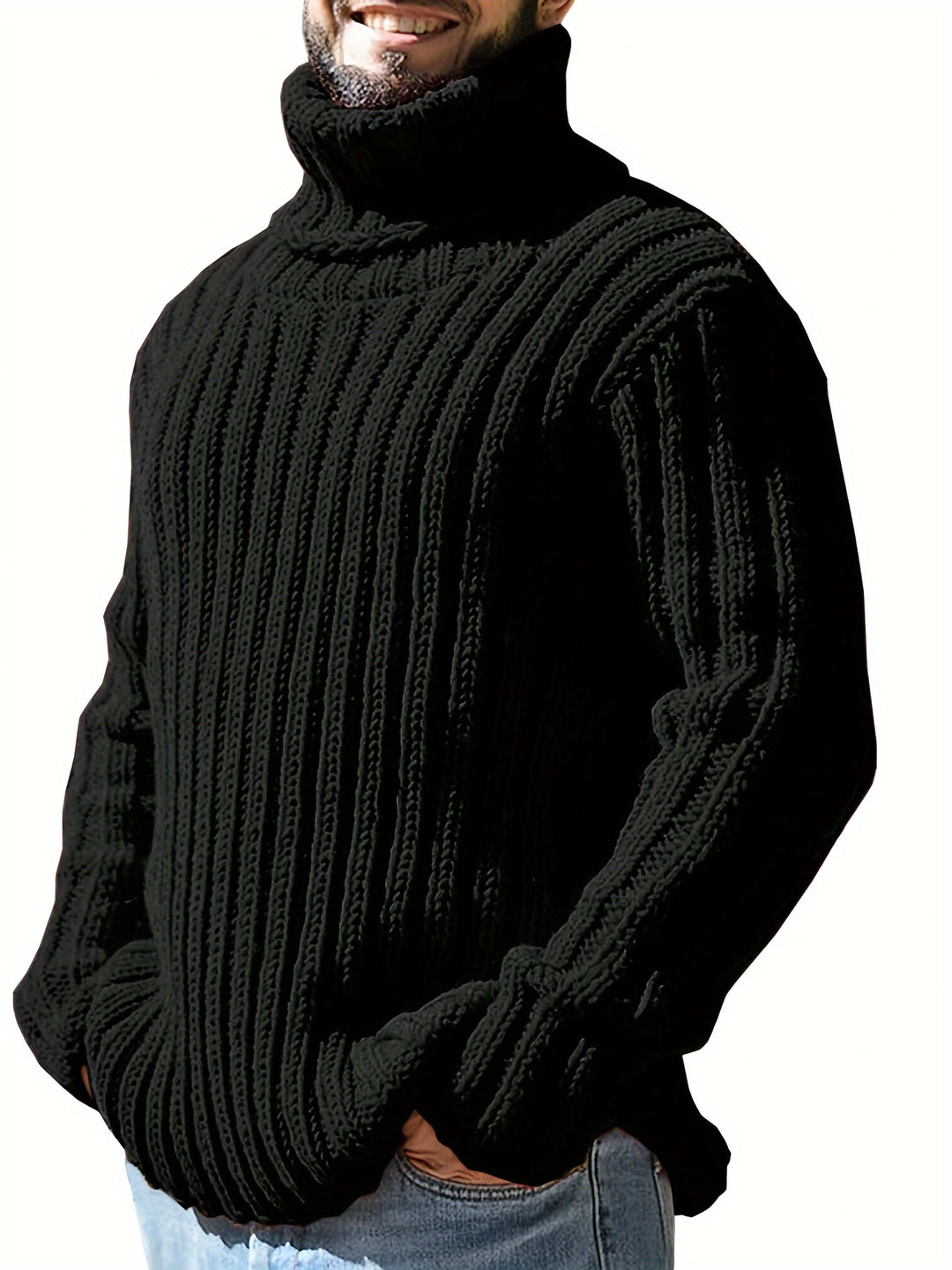 Men's Chunky Ribbed Turtleneck Aran Jumper 5