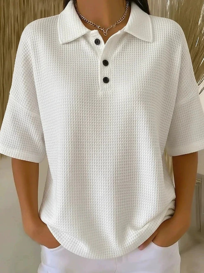 Roisleen | Textured Polo Shirt with Button Neckline