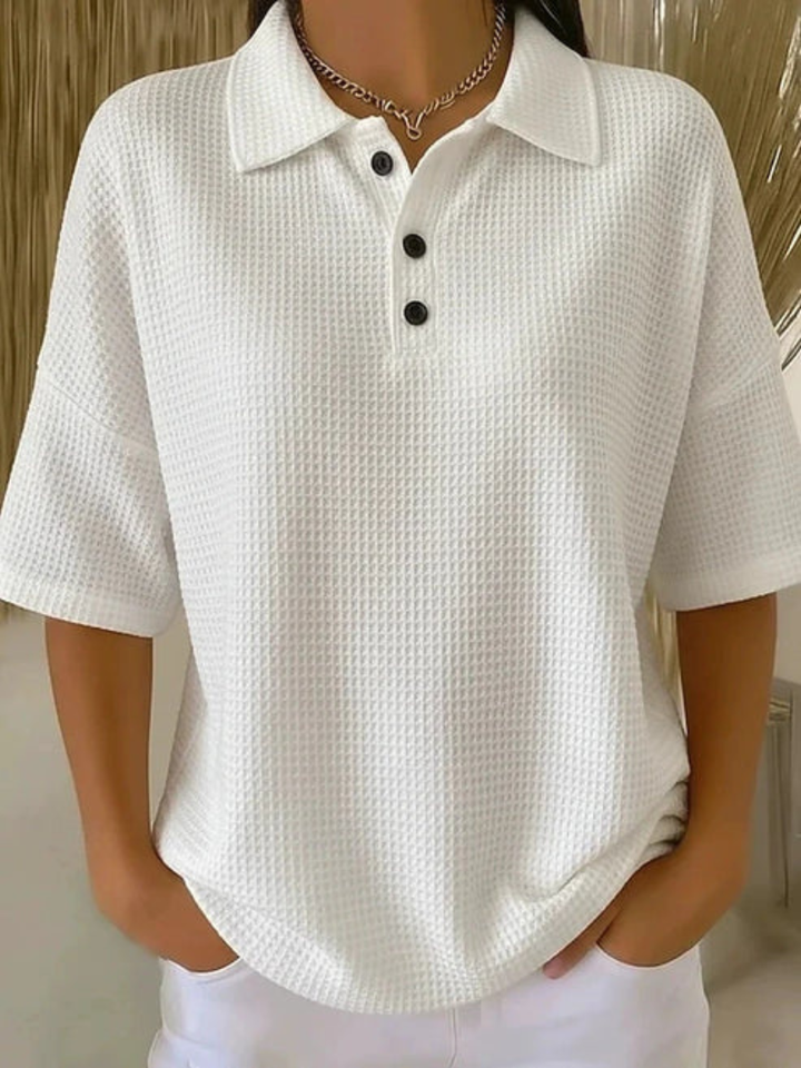 Roisleen | Textured Polo Shirt with Button Neckline
