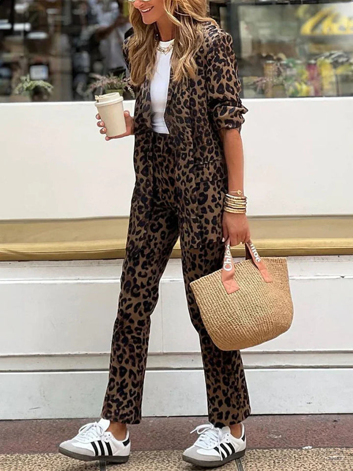 Women's Leopard Print Blazer Trouser Suit Co Ord 2