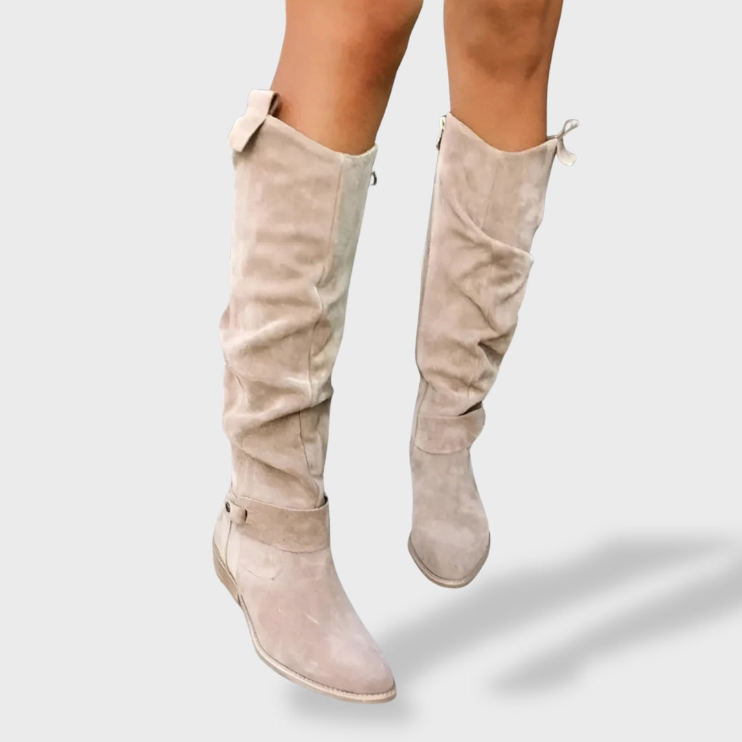 Hilary | Women's Leather Slouch Knee High Heel Boots