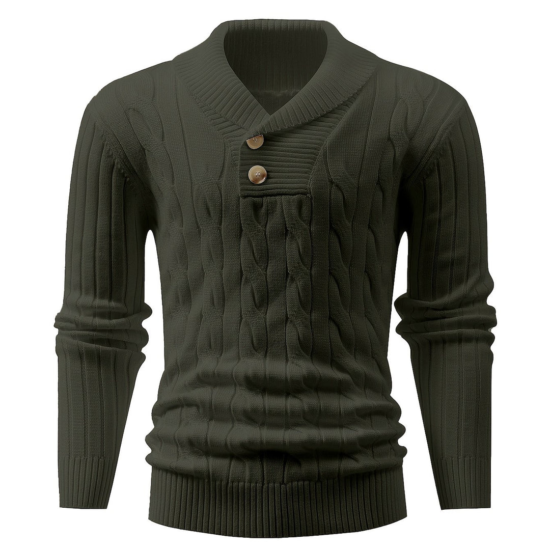 Men's Shawl Collar Ribbed Knit Aran Jumper 15