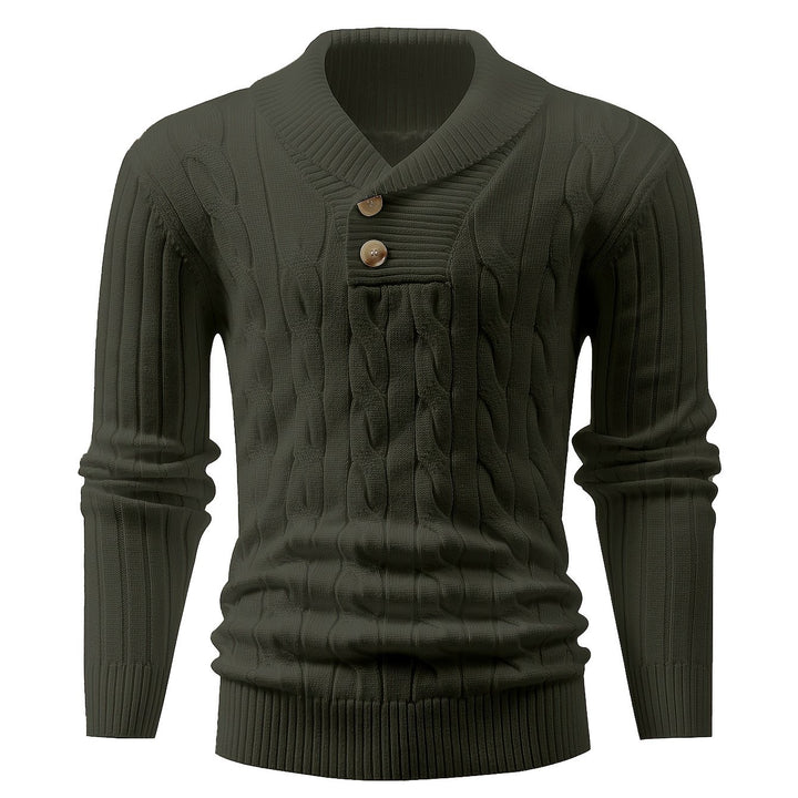 Men's Shawl Collar Ribbed Knit Aran Jumper 15