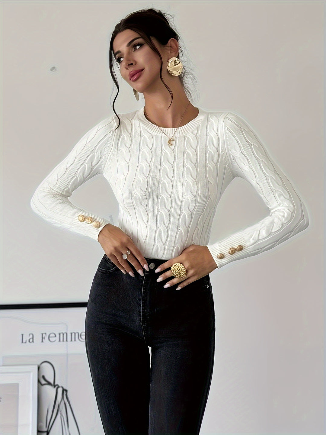 Women's Slim Fit Cable Knit Aran Jumper 5