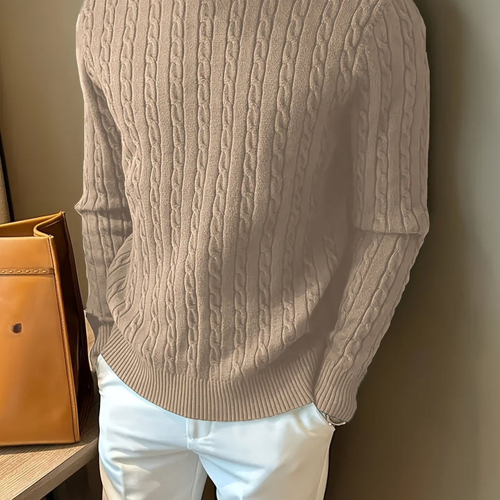 Men's Crew Neck Twisted Cable Aran Jumper 15