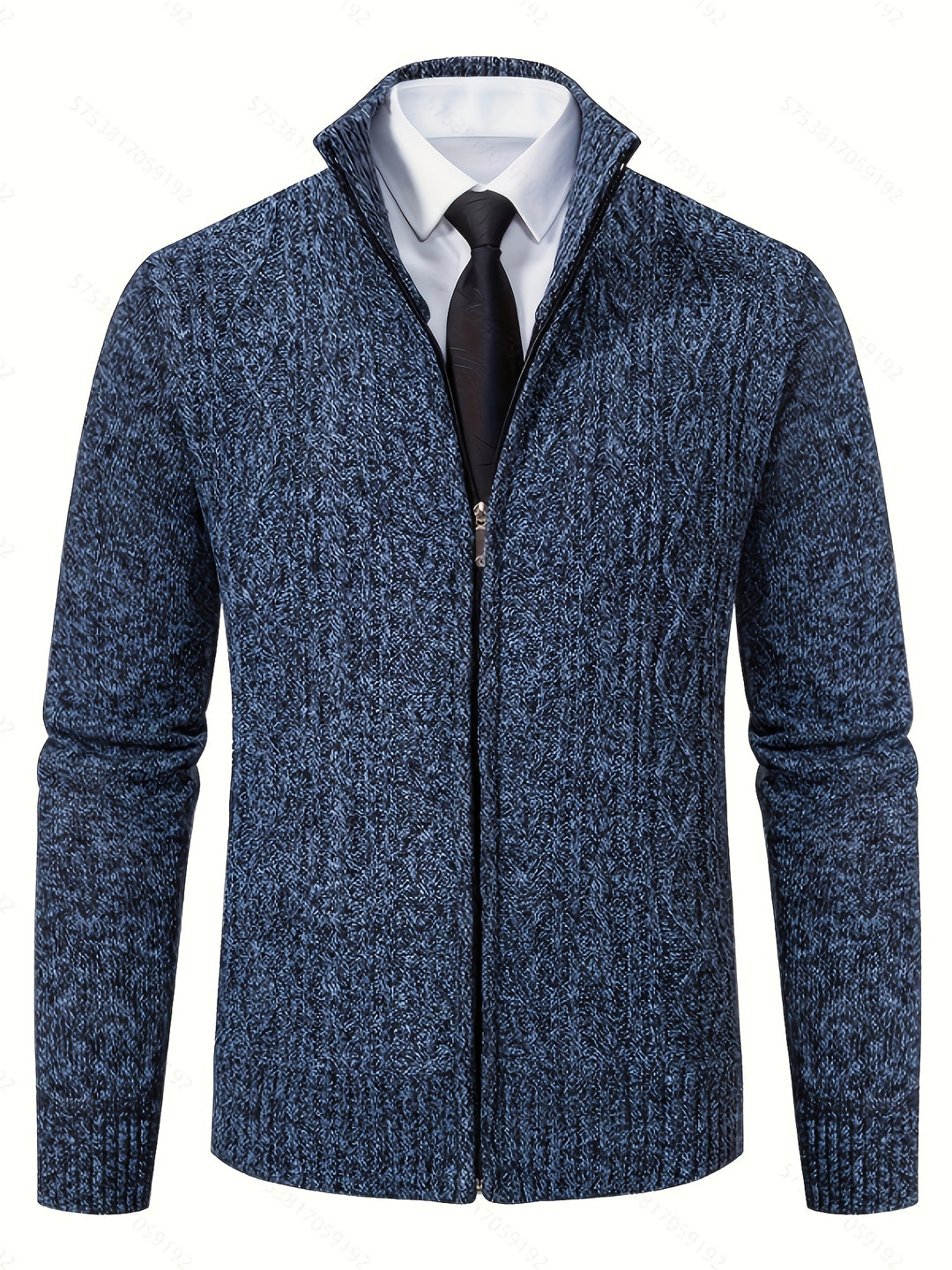Men's Zip Up Stand Collar Aran Cardigan 8