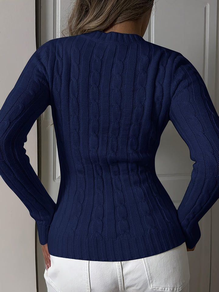 Women's Crew Neck Cable Knit Aran Jumper 8