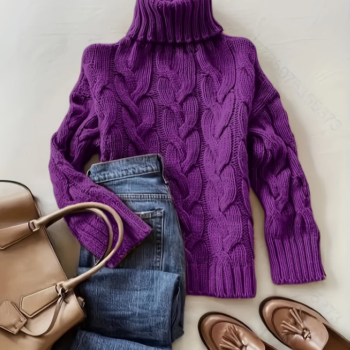 Women's Chunky Turtleneck Cable Aran Jumper 15