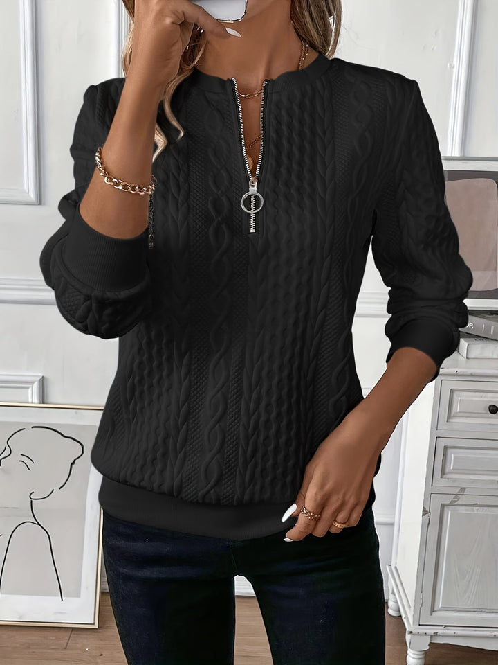 Women's Cable Knit Zip Neck Sweater