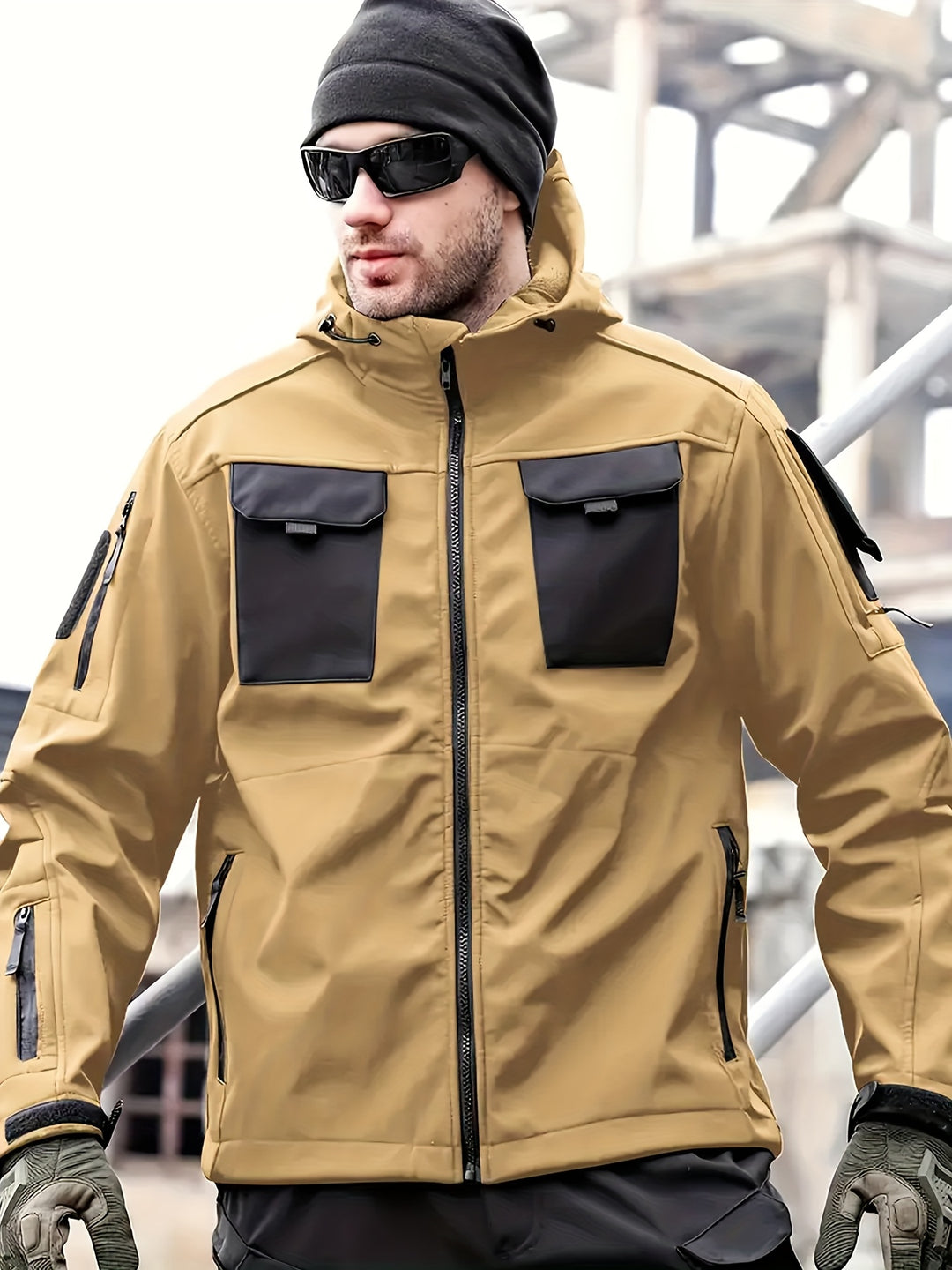 Men's Fleece Lined Hooded Softshell Multi Pocket Jacket 9