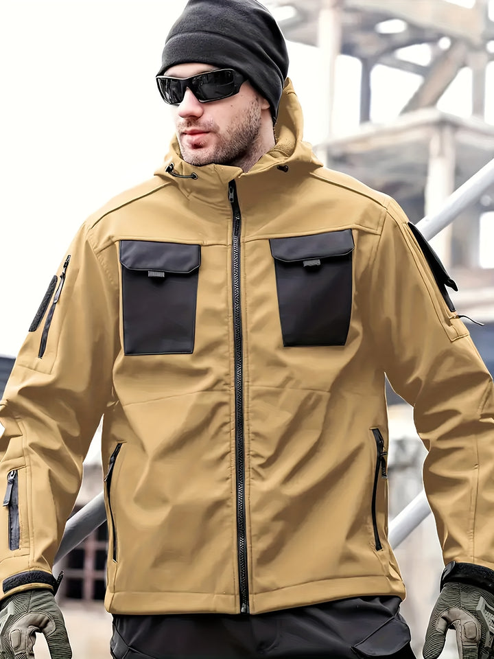 Men's Fleece Lined Hooded Softshell Multi Pocket Jacket 9