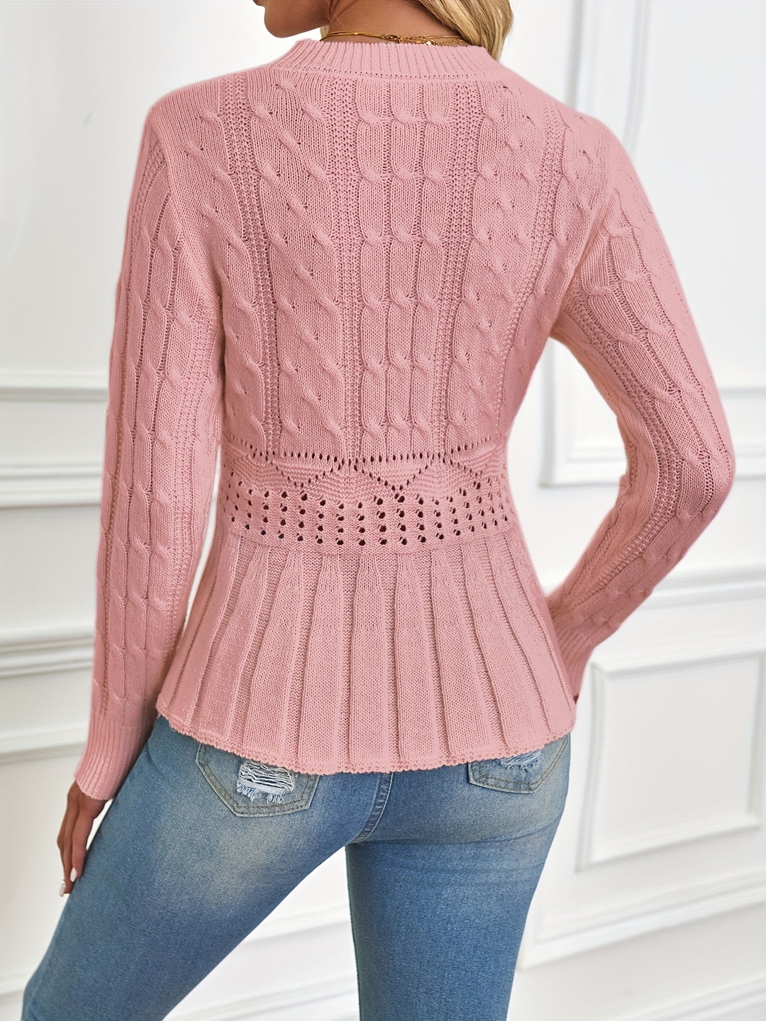 Women's Cable Knit Peplum Aran Jumper 8