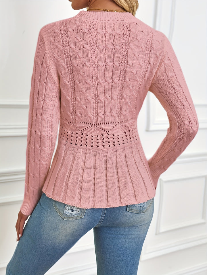 Women's Cable Knit Peplum Aran Jumper 8