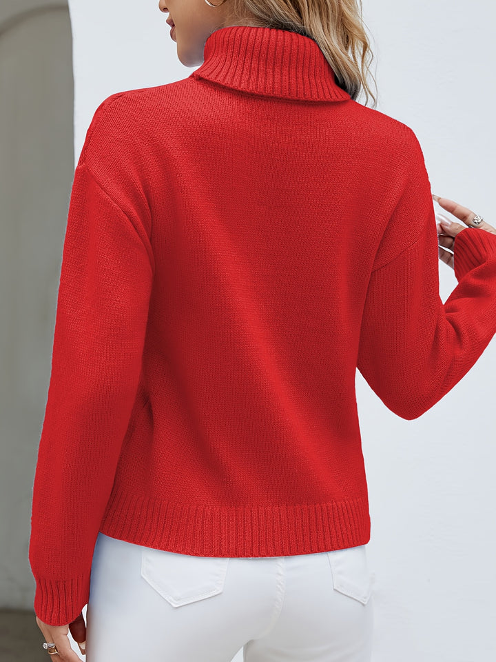 Women's Fitted Turtleneck Cable Aran Jumper 9