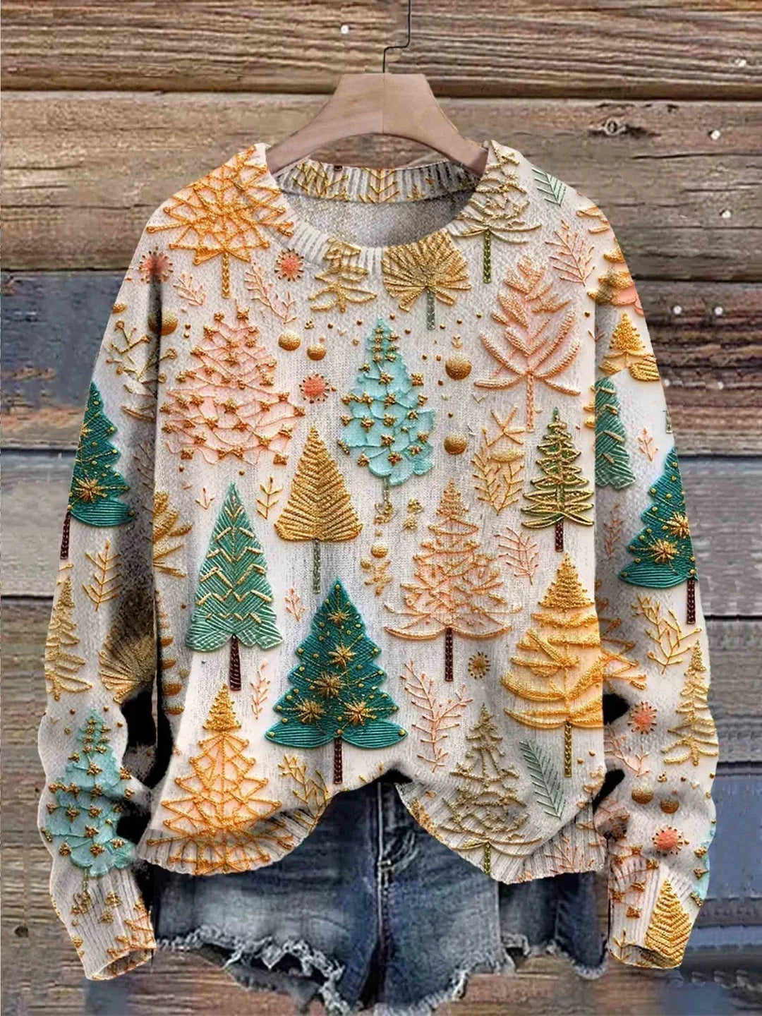 Women's Tree Print Christmas Jumper - Multicolour