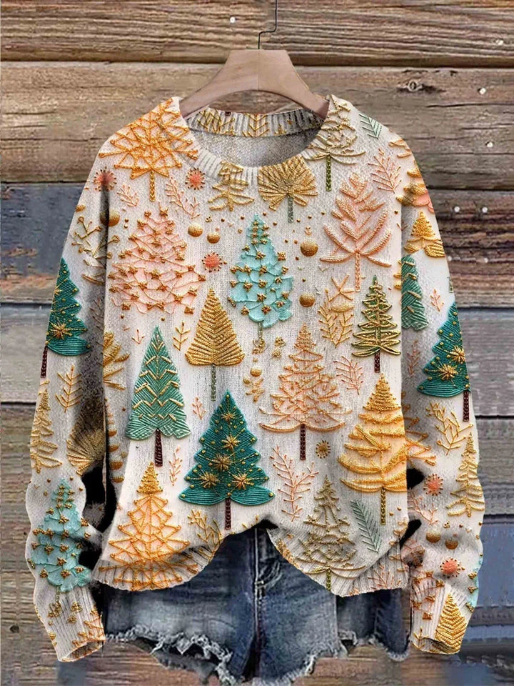 Women's Tree Print Christmas Jumper - Multicolour