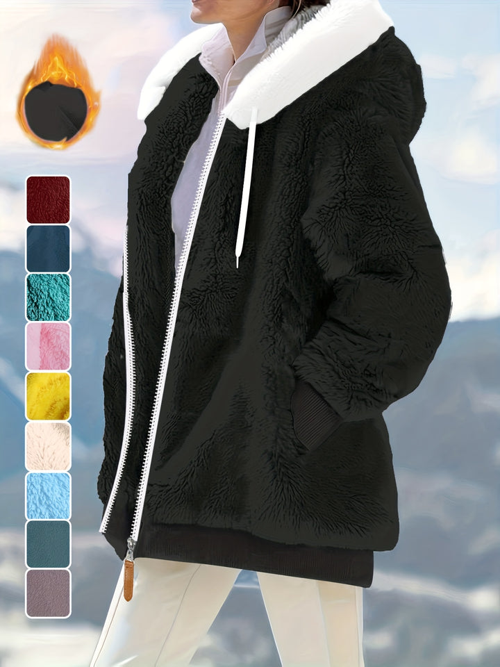 Women's Plus Size Oversized Sherpa Fleece Zip Up Hoodie Jacket 9