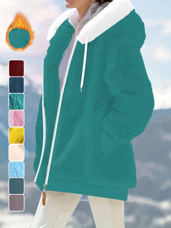 Women's Plus Size Oversized Sherpa Fleece Zip Up Hoodie Jacket 6
