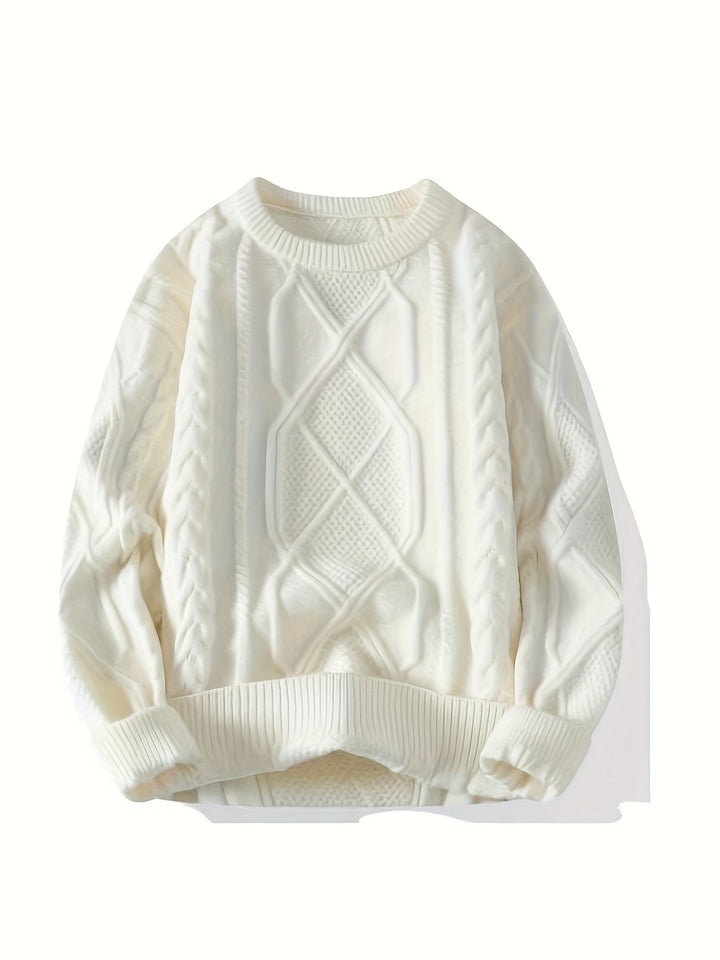 Men's Crew Neck Chunky Cable Aran Jumper 1