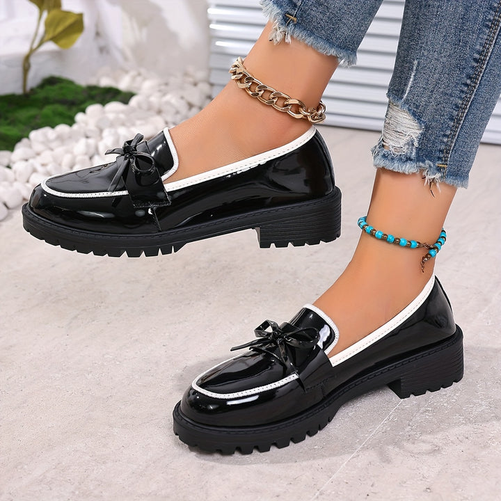 Women's Patent Tassel Bow Chunky Loafers 11