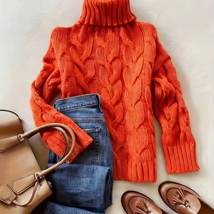 Women's Chunky Turtleneck Cable Aran Jumper 19