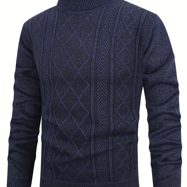 Men's Turtleneck Diamond Knit Aran Jumper 14