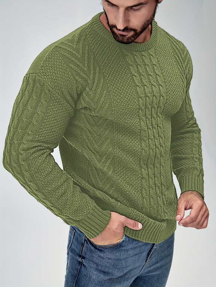 Men's Crew Neck Cable Panel Aran Jumper 7