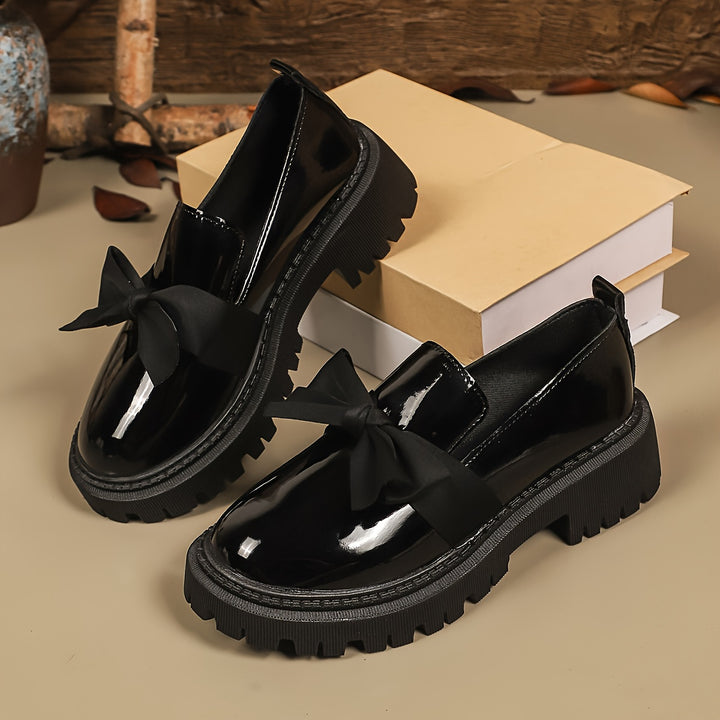 Women's Patent Bow Chunky Platform Loafers 2