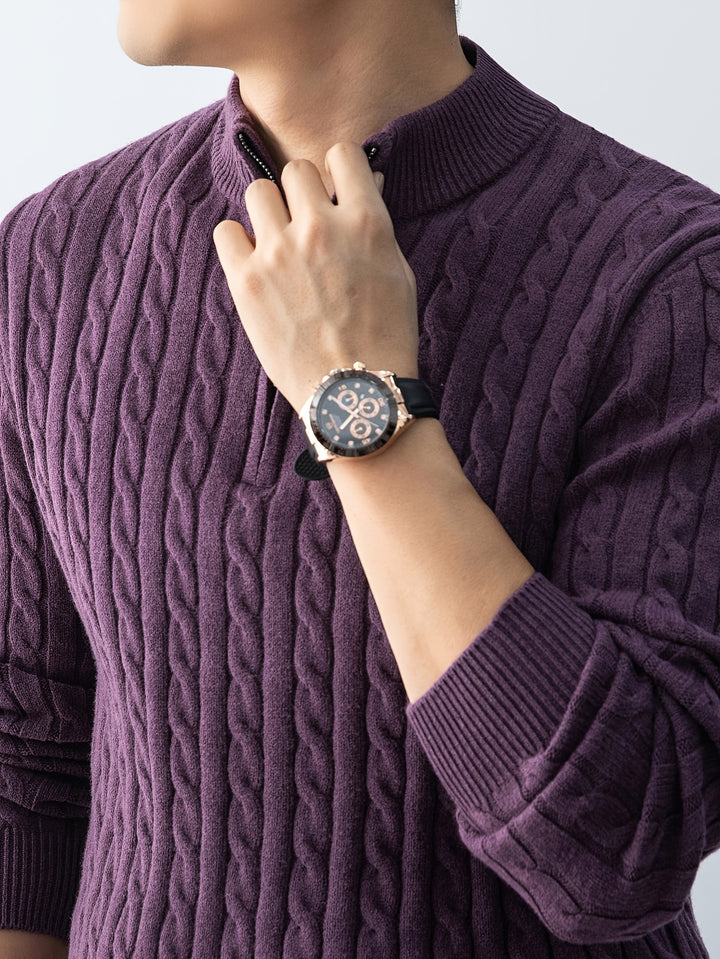 Men's Fleece Lined Quarter Zip Aran Jumper 7