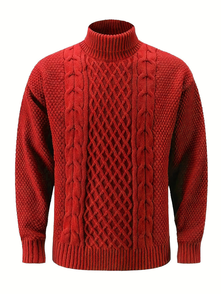 Men's Turtleneck Cable Knit Aran Jumper 10