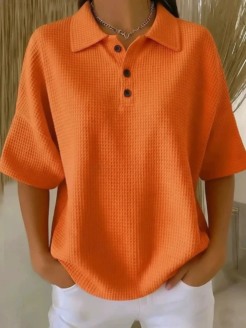 Roisleen | Textured Polo Shirt with Button Neckline
