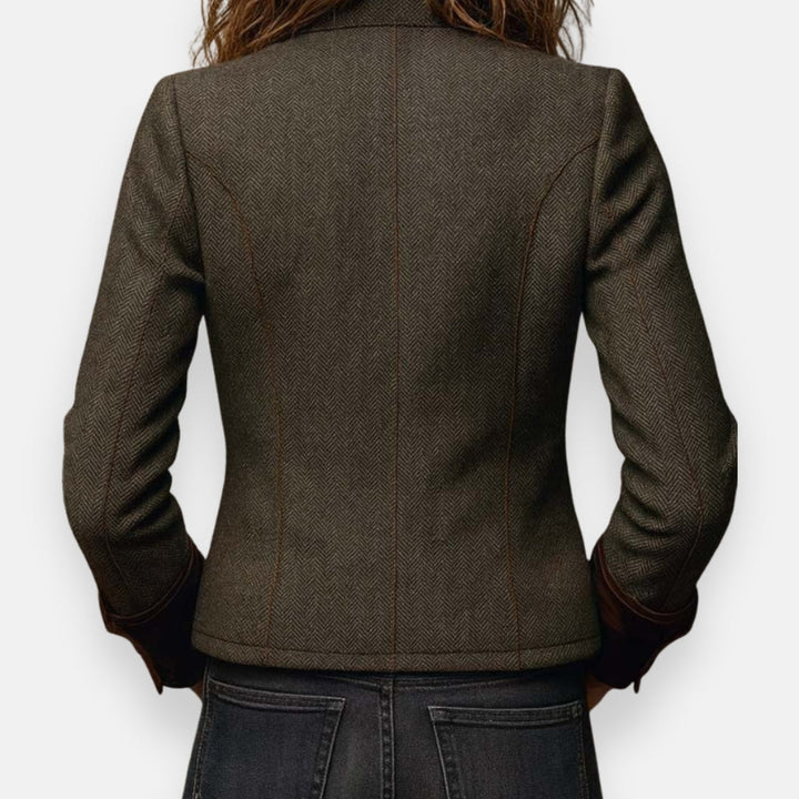 Cairech | Herringbone Blazer with Velvet Cuff Trim