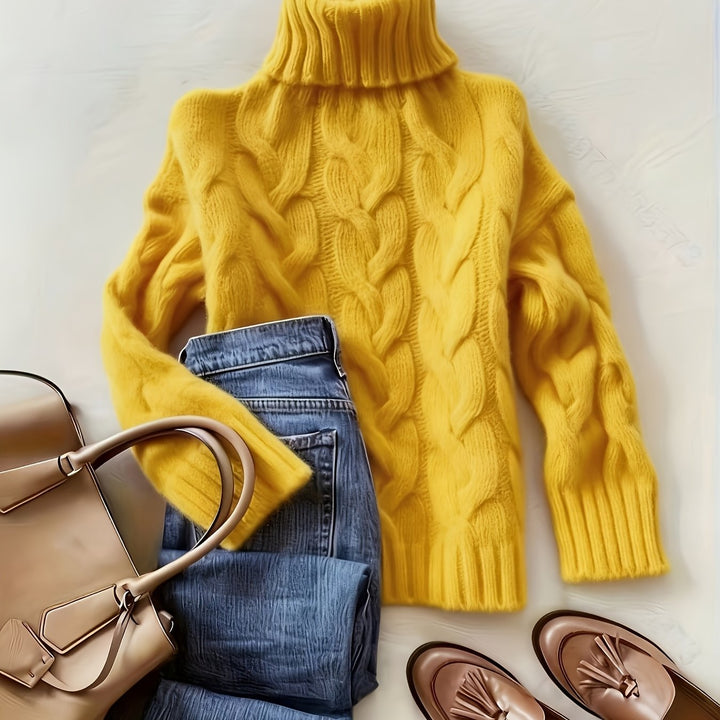 Women's Chunky Turtleneck Cable Aran Jumper 17