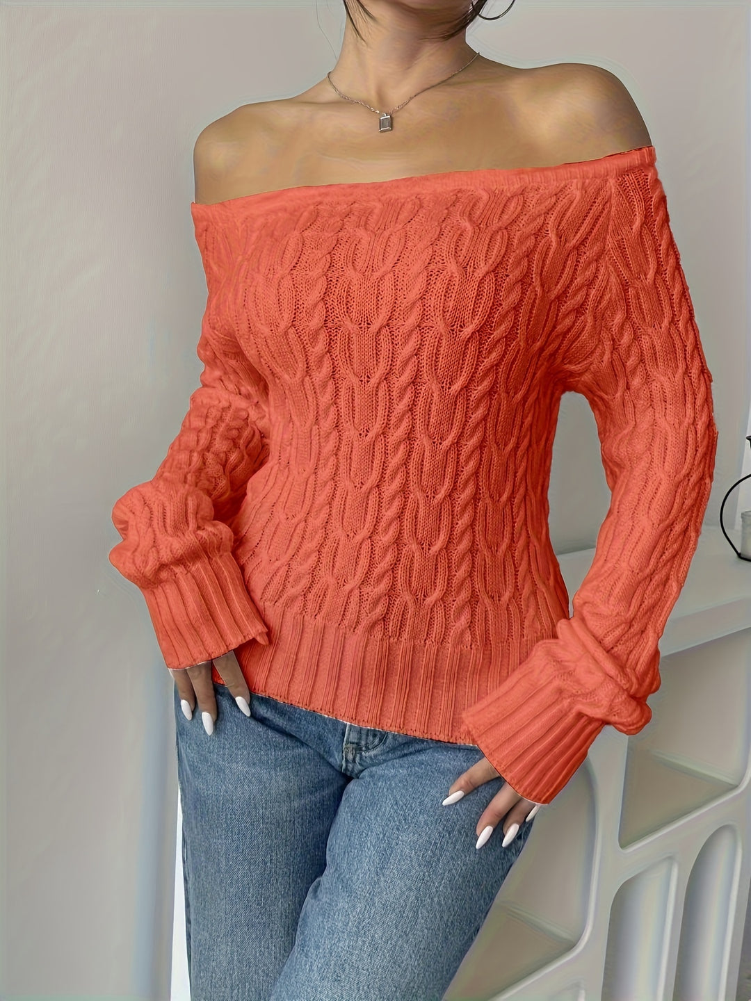 Women's Fitted Cable Knit Aran Sweater 8