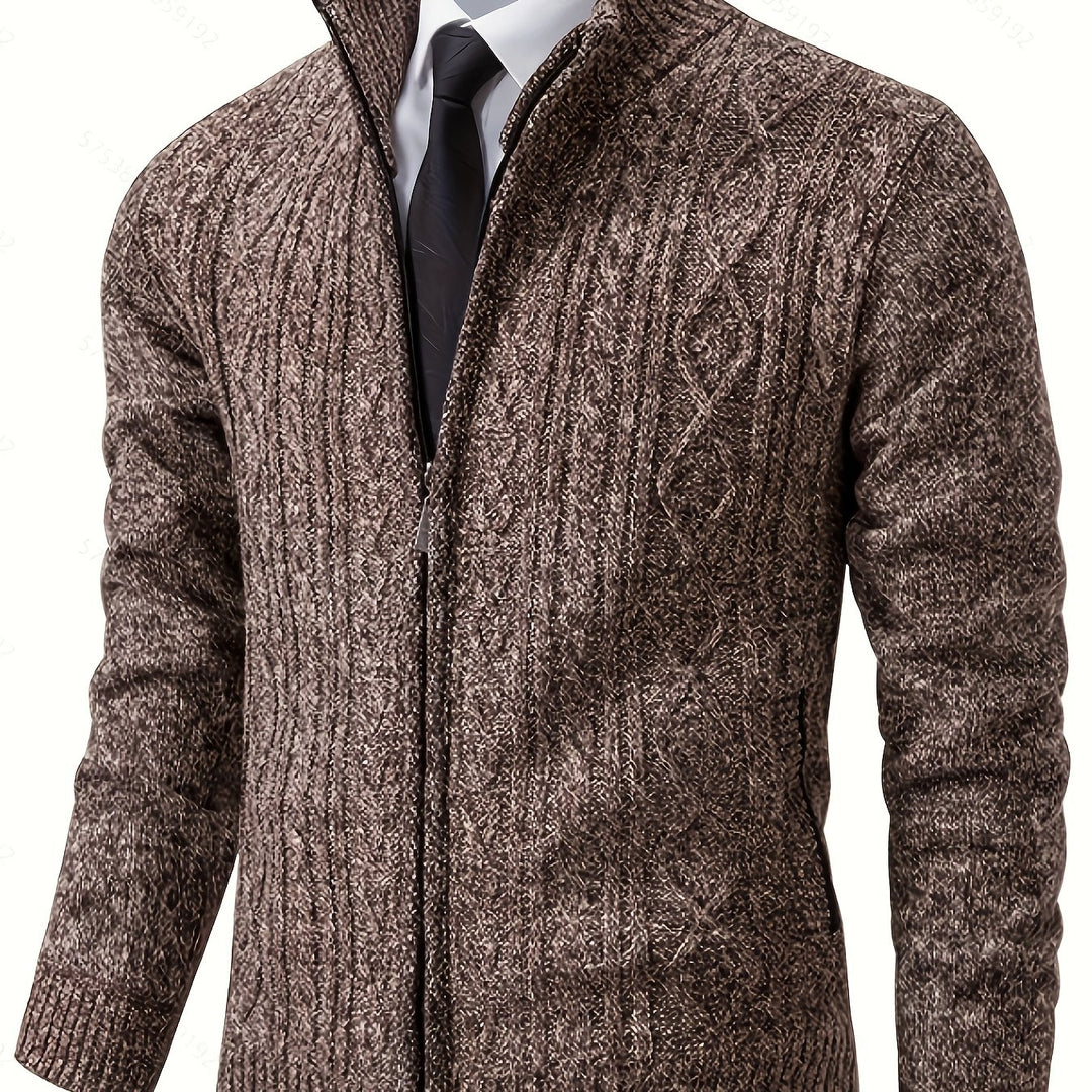 Men's Zip Up Stand Collar Aran Cardigan 13