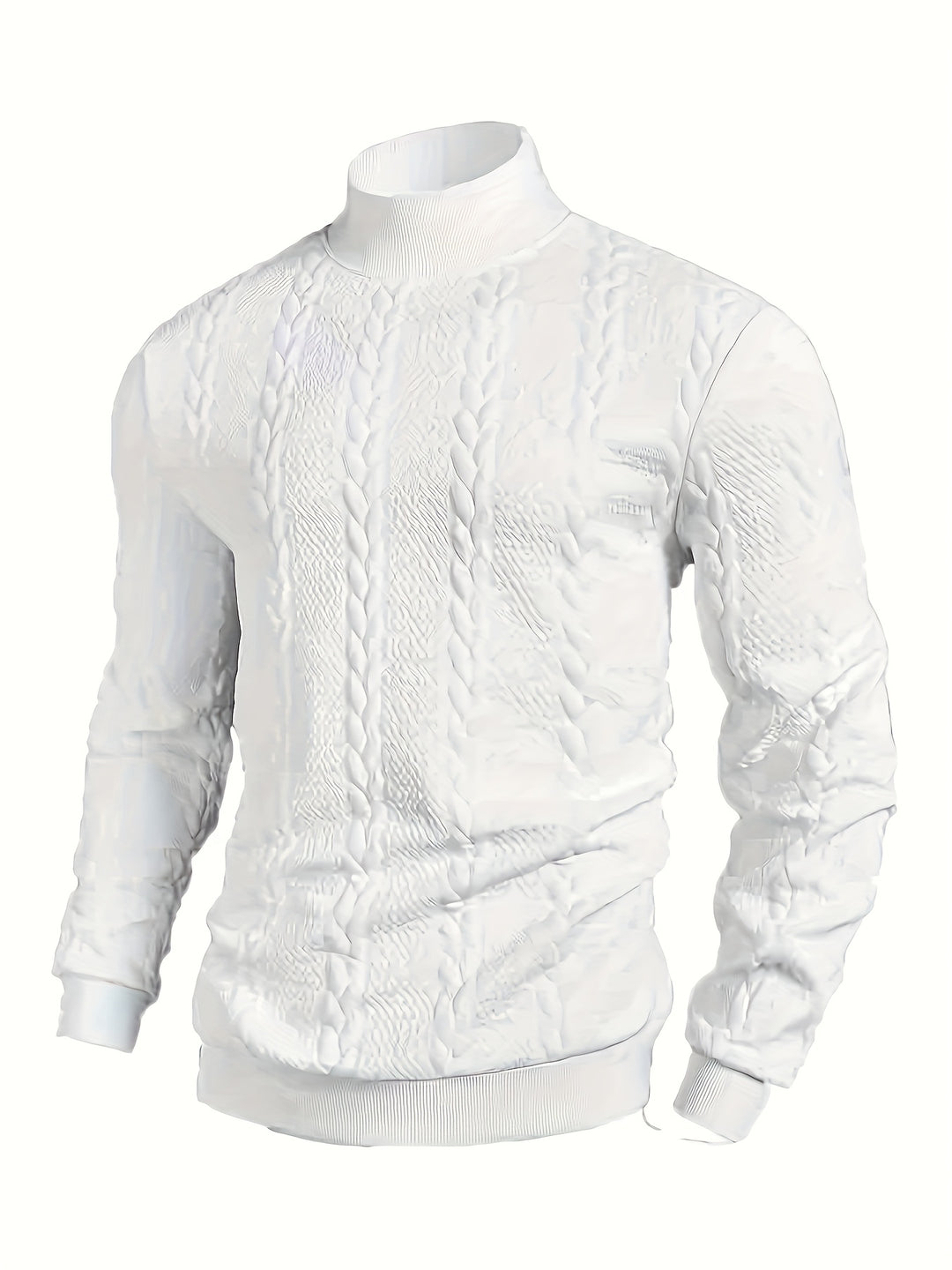 Men's Mock Neck Textured Knit Aran Jumper 5