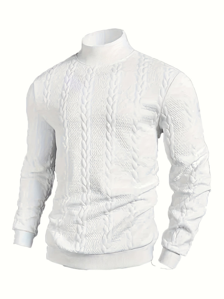 Men's Mock Neck Textured Knit Aran Jumper 5