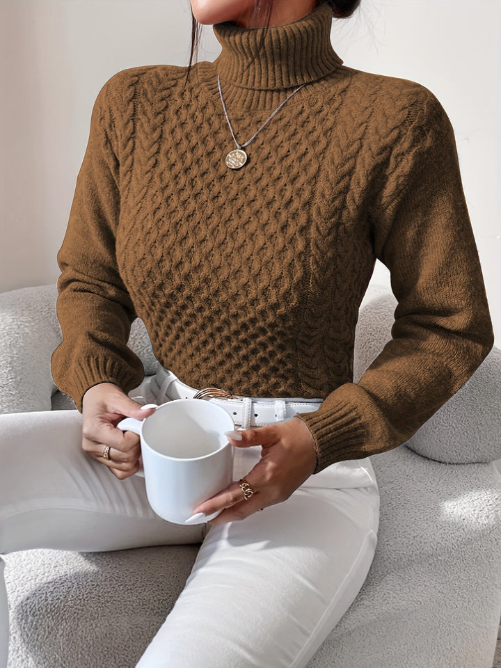 Women's Fitted Turtleneck Cable Aran Jumper 1