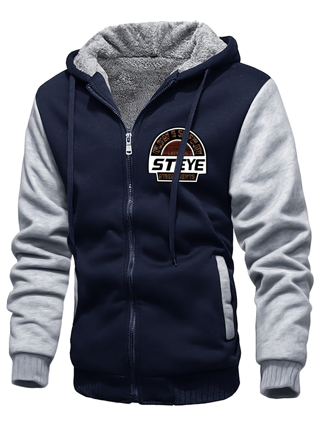 Men's Sherpa Lined Colour Block Zip Up Hoodie Jacket 6
