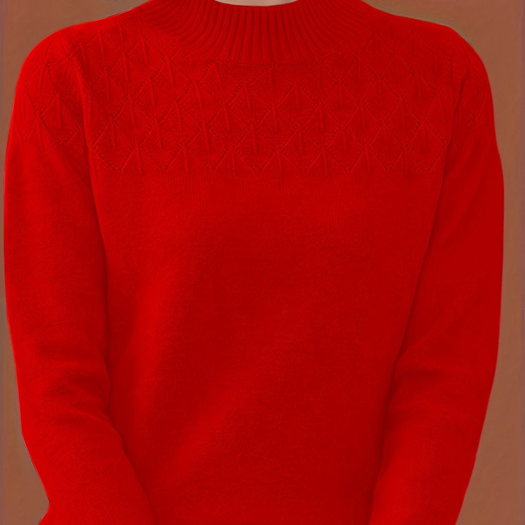 Women's Mock Neck Diamond Knit Aran Jumper 15