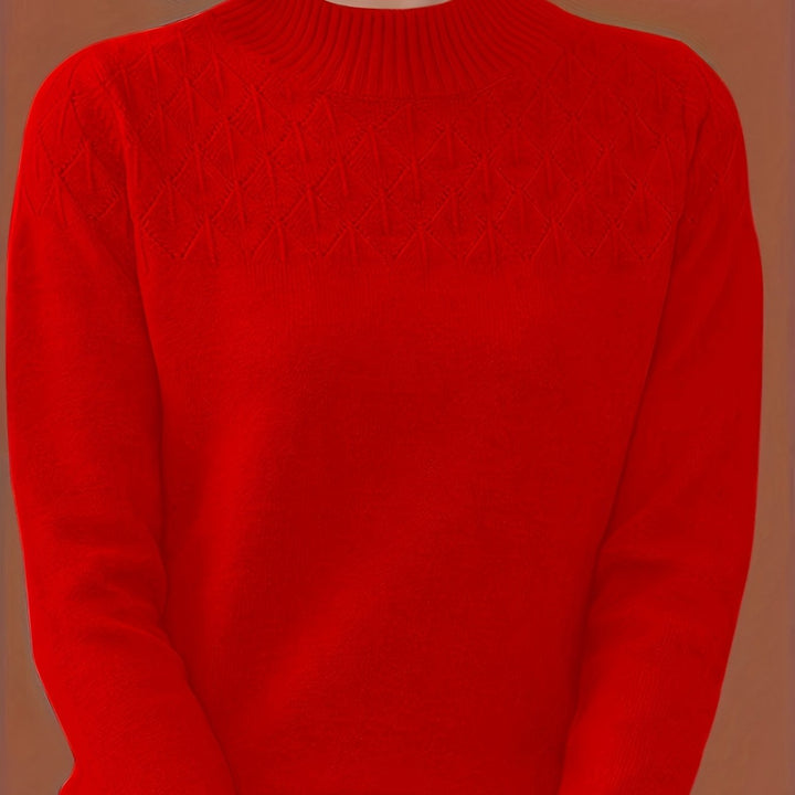 Women's Mock Neck Diamond Knit Aran Jumper 15